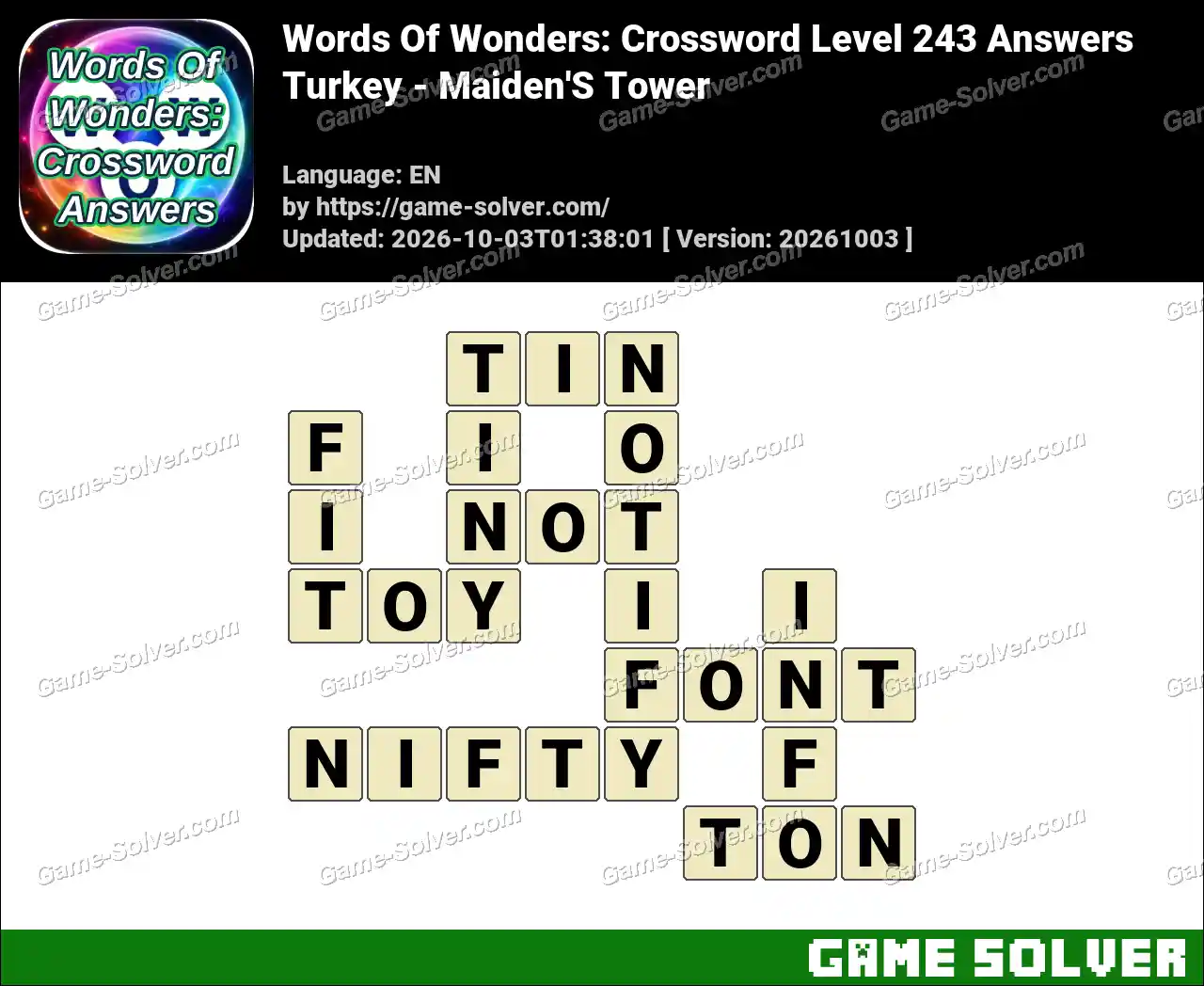 Words Of Wonders: Crossword Level 243 Answers – Turkey – Maiden’S Tower